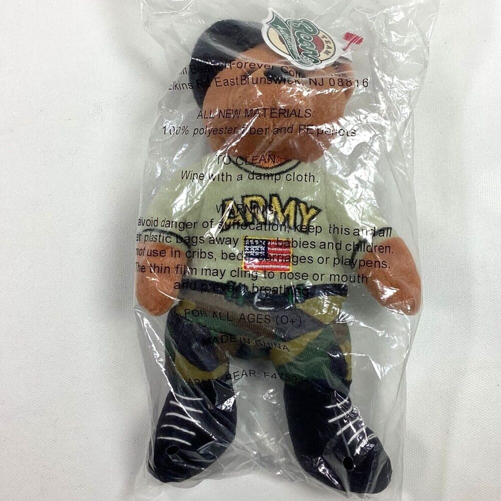 Vintage Team Beans Army Bear Plush Stuffed Animal Authentic Military New Tags